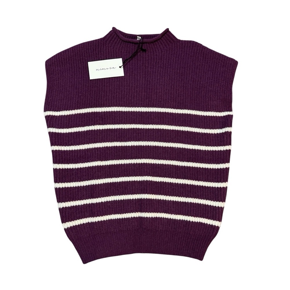 NWT Mimosa Purple Plum White Stripe Crewneck Mockneck Knit Sweater Vest Small